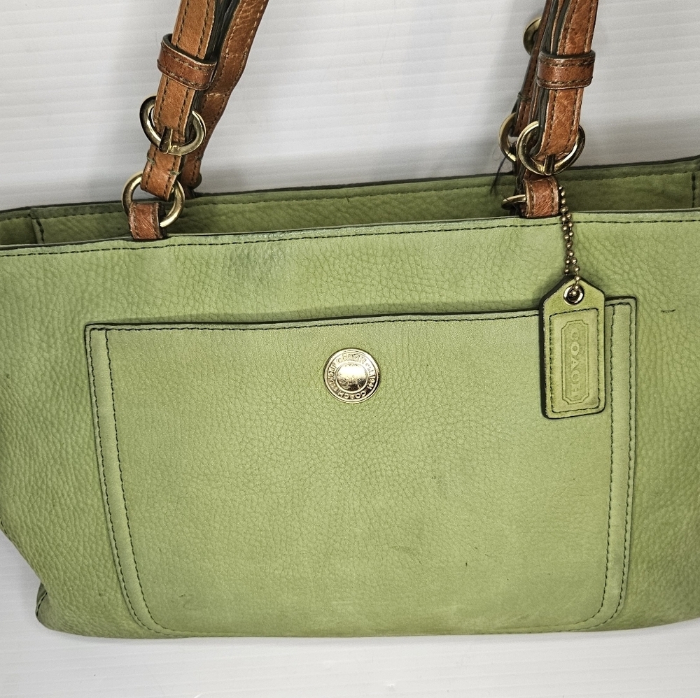 Vintage Coach Chelsea Tote Green Nubuc F10187 Rare - Picture 5 of 14